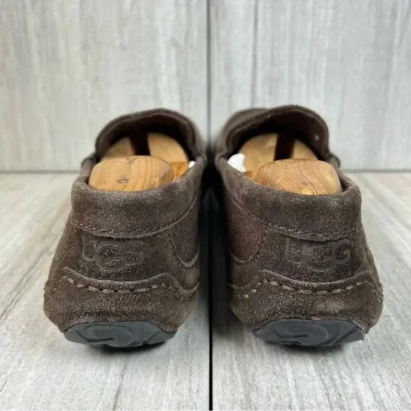 UGG Alder Espresso Brown Suede Leather Slip On Loafer Slipper Shoes Mens Size 9 - Picture 7 of 10